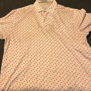 Rhoback Flamingo Print Polo Shirt XL